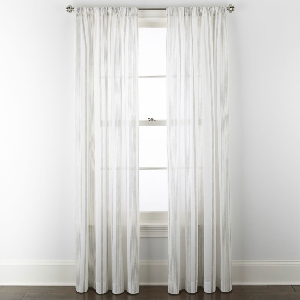 Linden Street white& gray stripe Print Sheer Rod
Pocket Single Curtain Panel